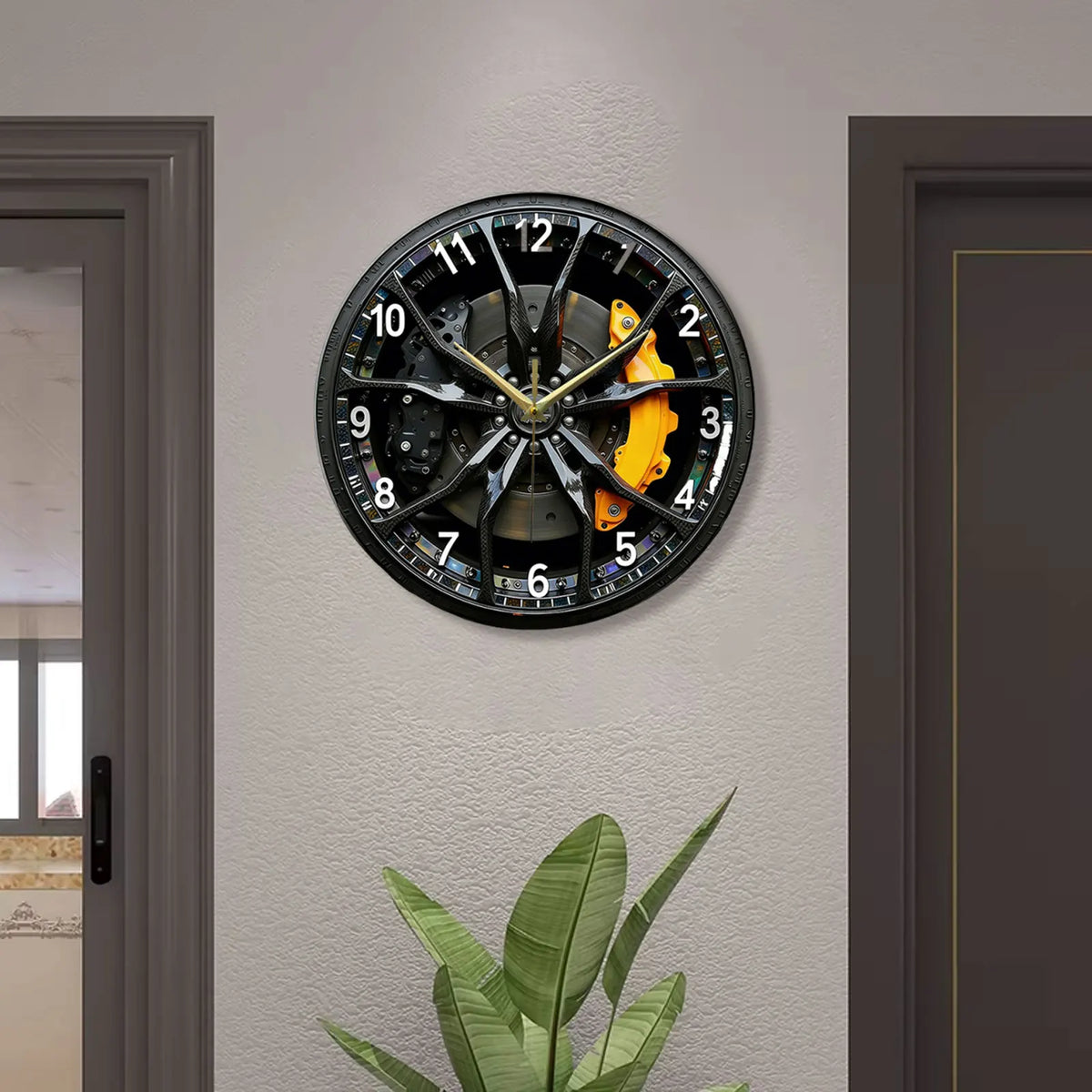 2D Acrylic Car Wheel Hub Wall Clock Quiet Silent Non Ticking Hanging Clock for Home Living Room Office Bar Decoration