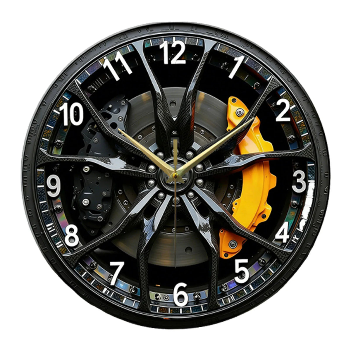 2D Acrylic Car Wheel Hub Wall Clock Quiet Silent Non Ticking Hanging Clock for Home Living Room Office Bar Decoration