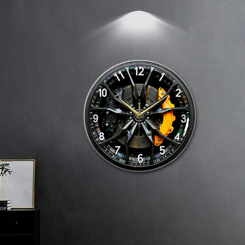 2D Acrylic Car Wheel Hub Wall Clock Quiet Silent Non Ticking Hanging Clock for Home Living Room Office Bar Decoration