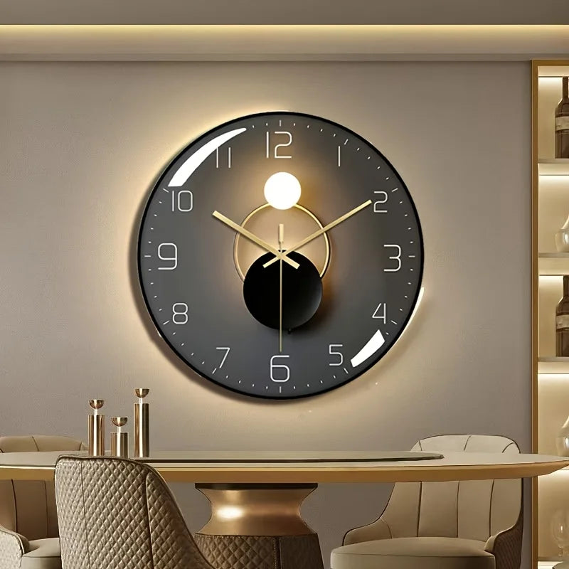 Modern Digital Wall Clock with Black Glass Dial & Silent Non-Ticking Movement - Round Minimalist Display Suitable for, Bedroom,