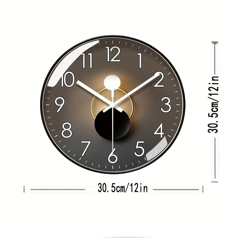Modern Digital Wall Clock with Black Glass Dial & Silent Non-Ticking Movement - Round Minimalist Display Suitable for, Bedroom,