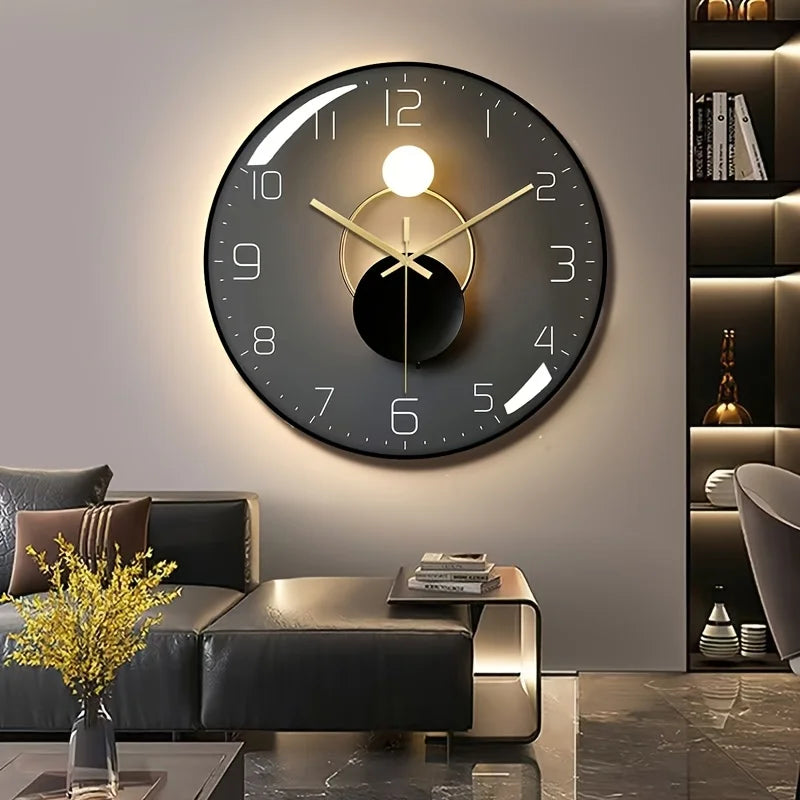 Modern Digital Wall Clock with Black Glass Dial & Silent Non-Ticking Movement - Round Minimalist Display Suitable for, Bedroom,