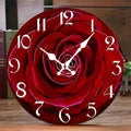 DIY 2D Flat Red Rose Wooden Round Silent Hanging Wall Clock, Suitable For Living Room, Office, Study Room, Bedroom, Home Decoration